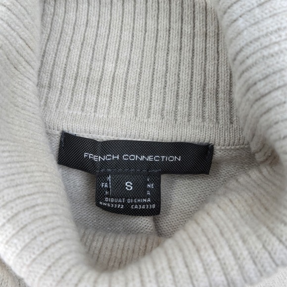 French Connection Roll Knitted Dress Sz S Oatmeal Neutral Minimalist Turtleneck - Picture 9 of 12